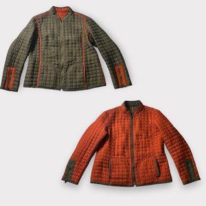 Vintage army green/orange military reversible silk quilted bomber jacket